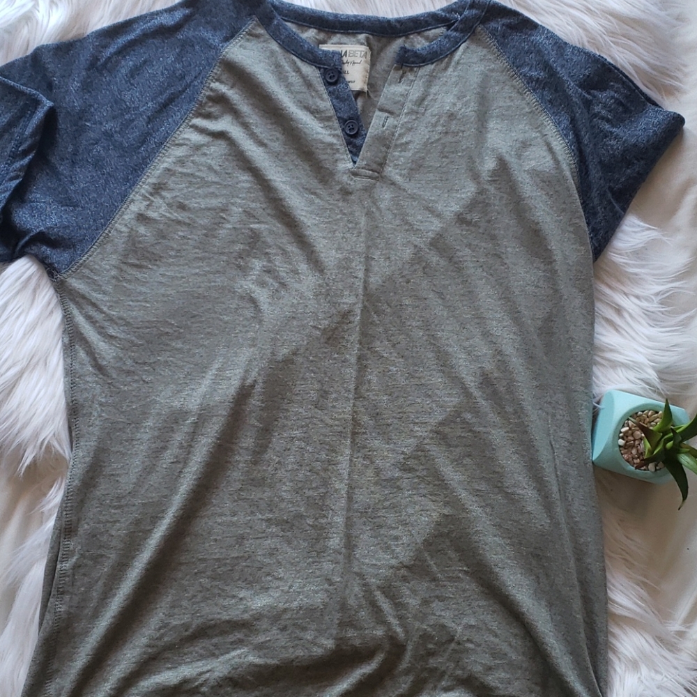 Alpha Beta Gray Blue Henley T Shirt